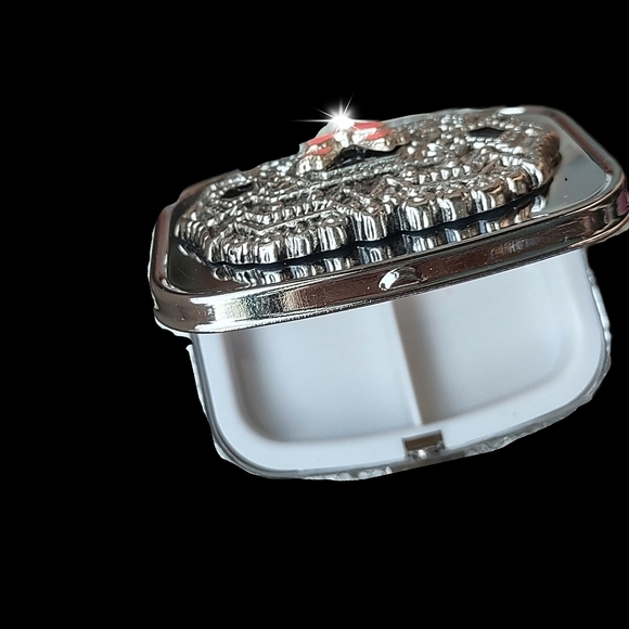 Embellished Silver Pill Case Container Pink Bow - Picture 7 of 11